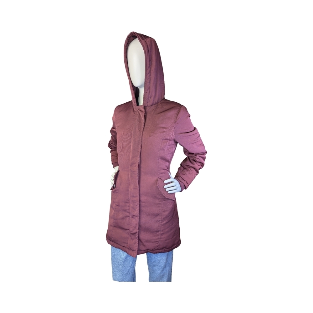 Marikoo Burgundy Hooded Puffer Parka Coat | Small | Quilted Winter Jacket